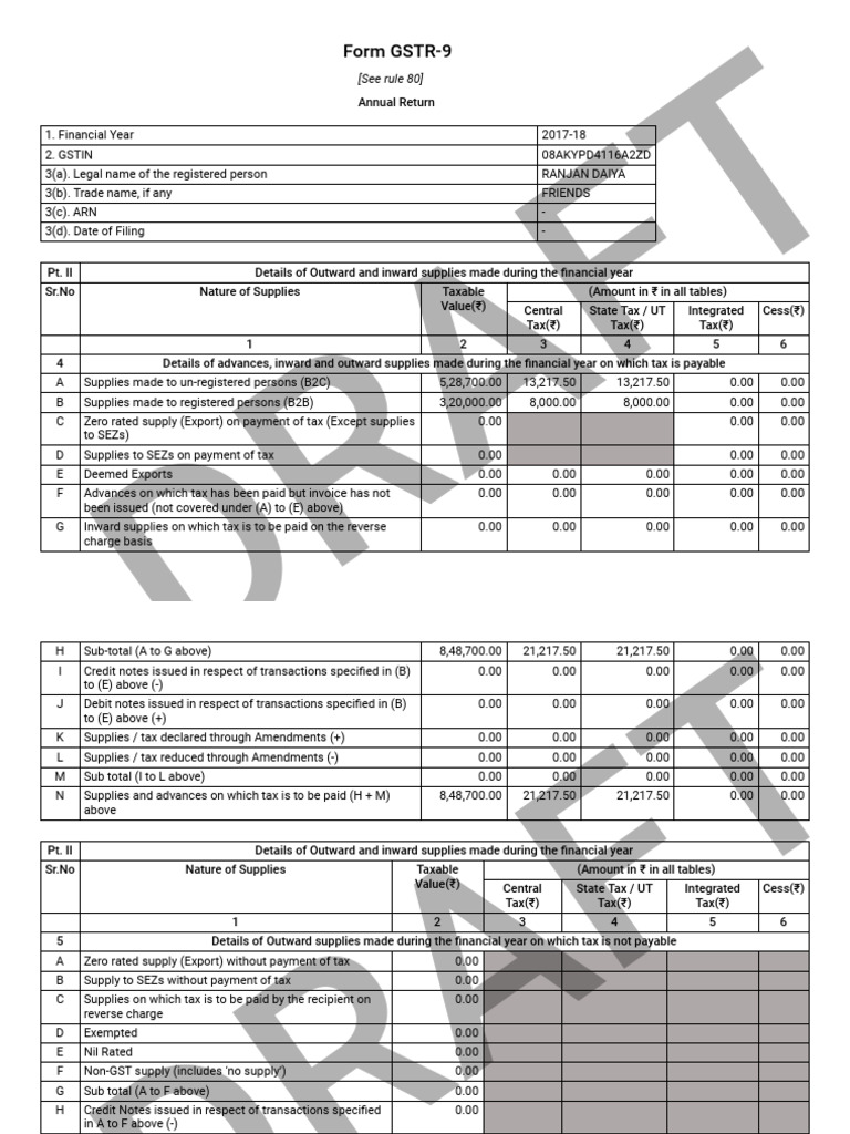 GSTR-9 Annual Return for FY 2017-18 | PDF | Taxes | Payments