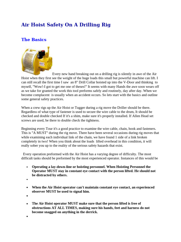 Air Hoist Safety Guidelines for Drilling Rigs | PDF | Knot