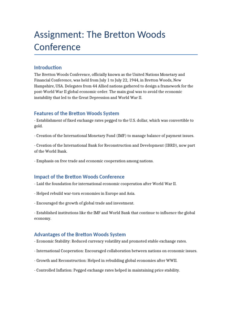Bretton Woods Conference Overview | PDF | Bretton Woods System ...
