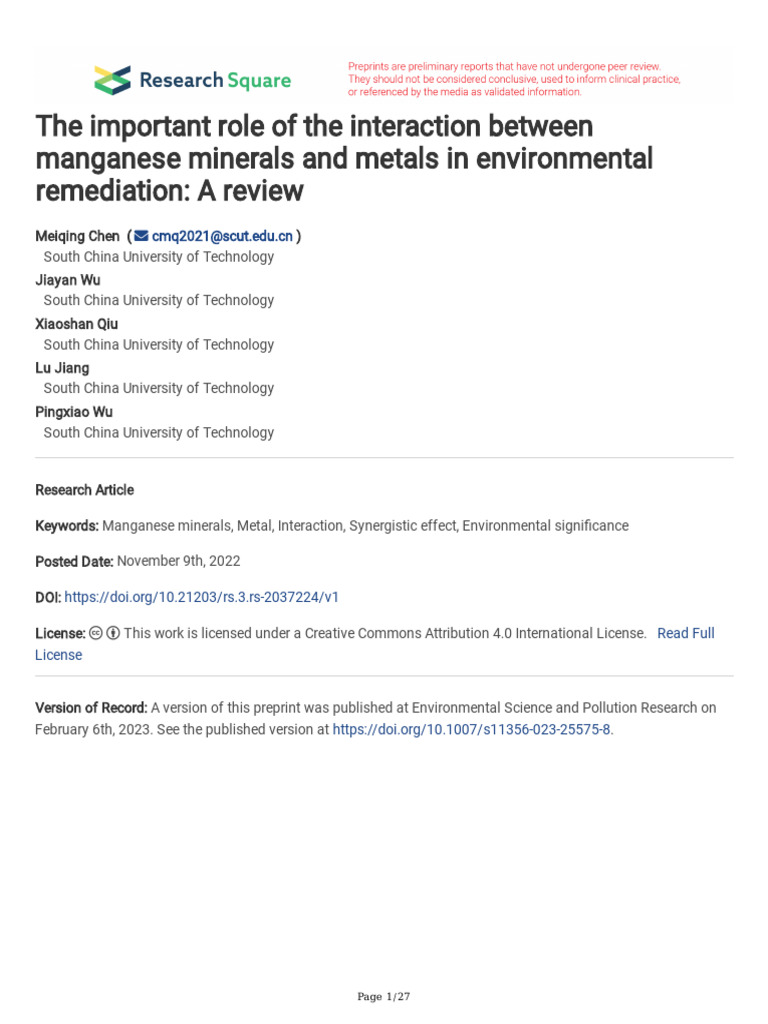 The Important Role of The Interaction Between Manganese Minerals and ...