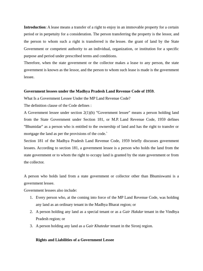 Understanding Government Lessees in MP | PDF | Lease | Leasehold Estate