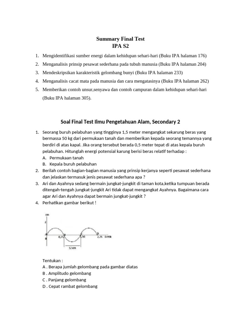 Summary & Soal Final Test IPA S2 | PDF