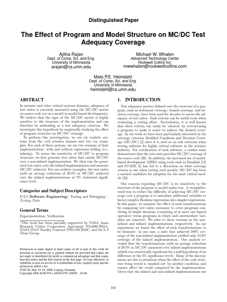 MC/DC Test Coverage and Program Structure | PDF | Statistical ...