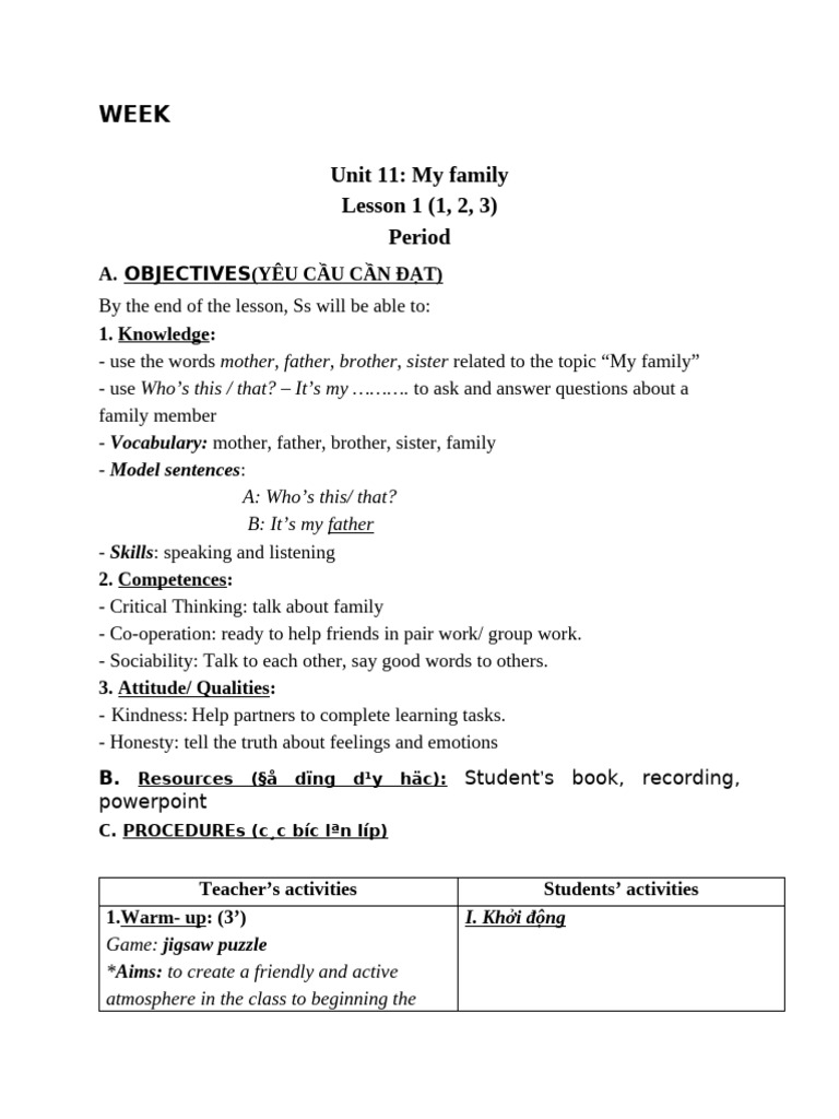 Family Vocabulary and Activities Lesson | PDF | Vocabulary | Learning