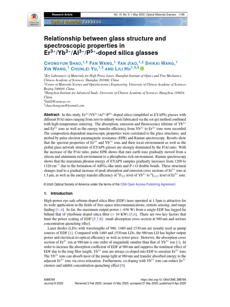 Relationship Between Glass Structure and Spectroscopic Properties in ...