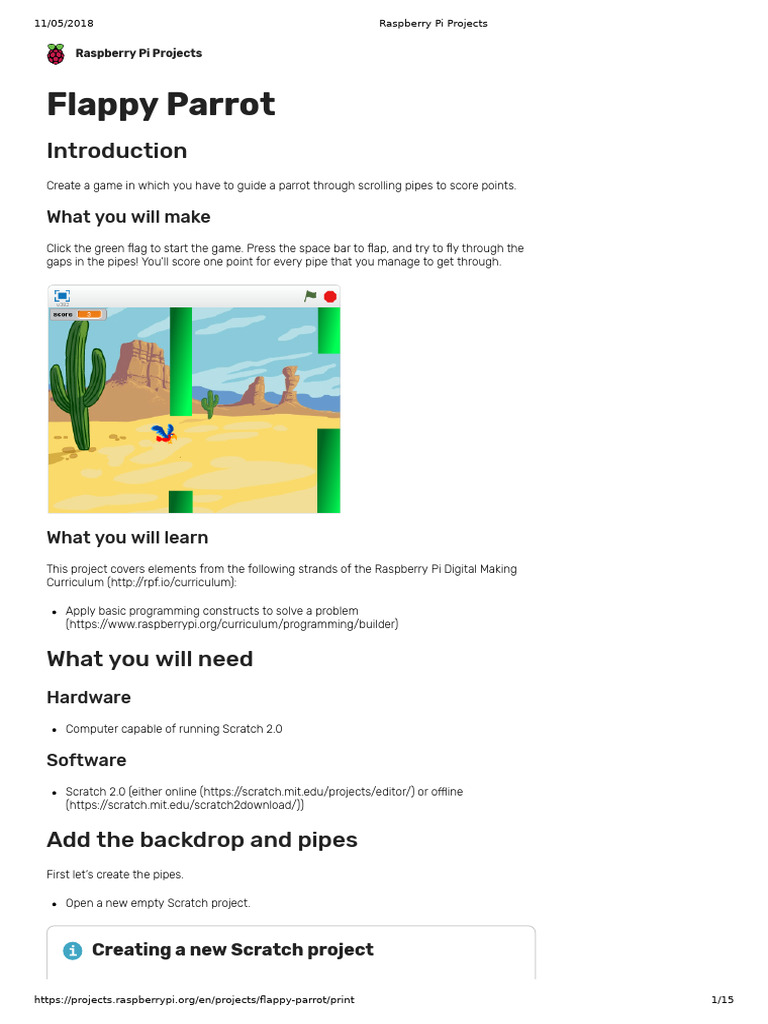 Flappy Parrot Game in Scratch Guide | PDF | Scratch (Programming ...