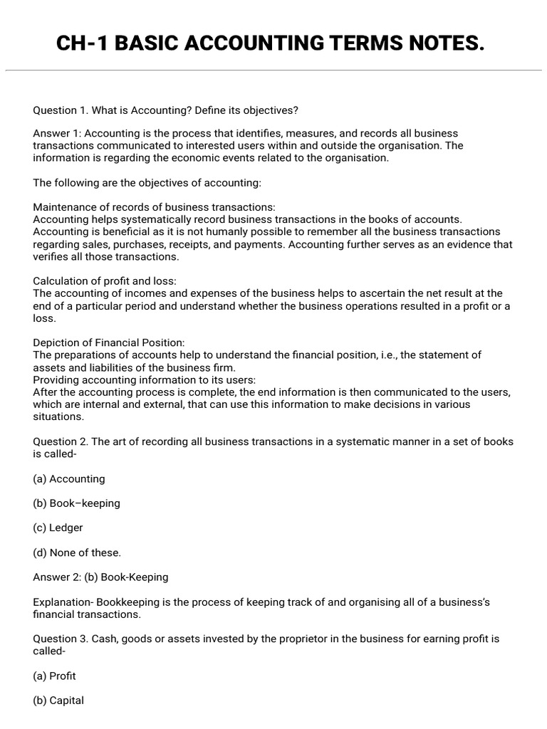 Ch-1 Basic Accounting Terms Notes | PDF | Expense | Revenue