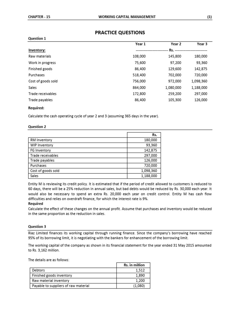 BFD Practice - Working Capital | PDF | Working Capital | Equity (Finance)