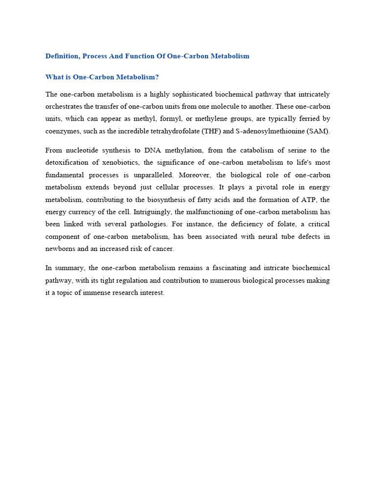 One-Carbon Metabolism Overview | PDF | Biosynthesis | Metabolism