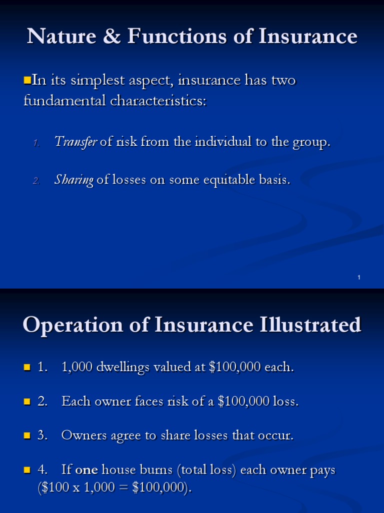 Nature & Functions of Insurance: in Its Simplest Aspect, Insurance Has ...