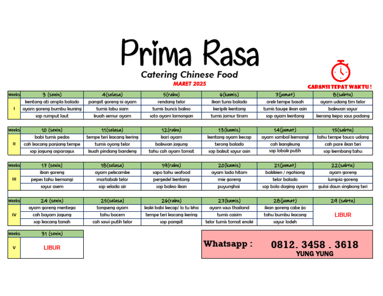 Menu Catering Prima Rasa 2025 | PDF