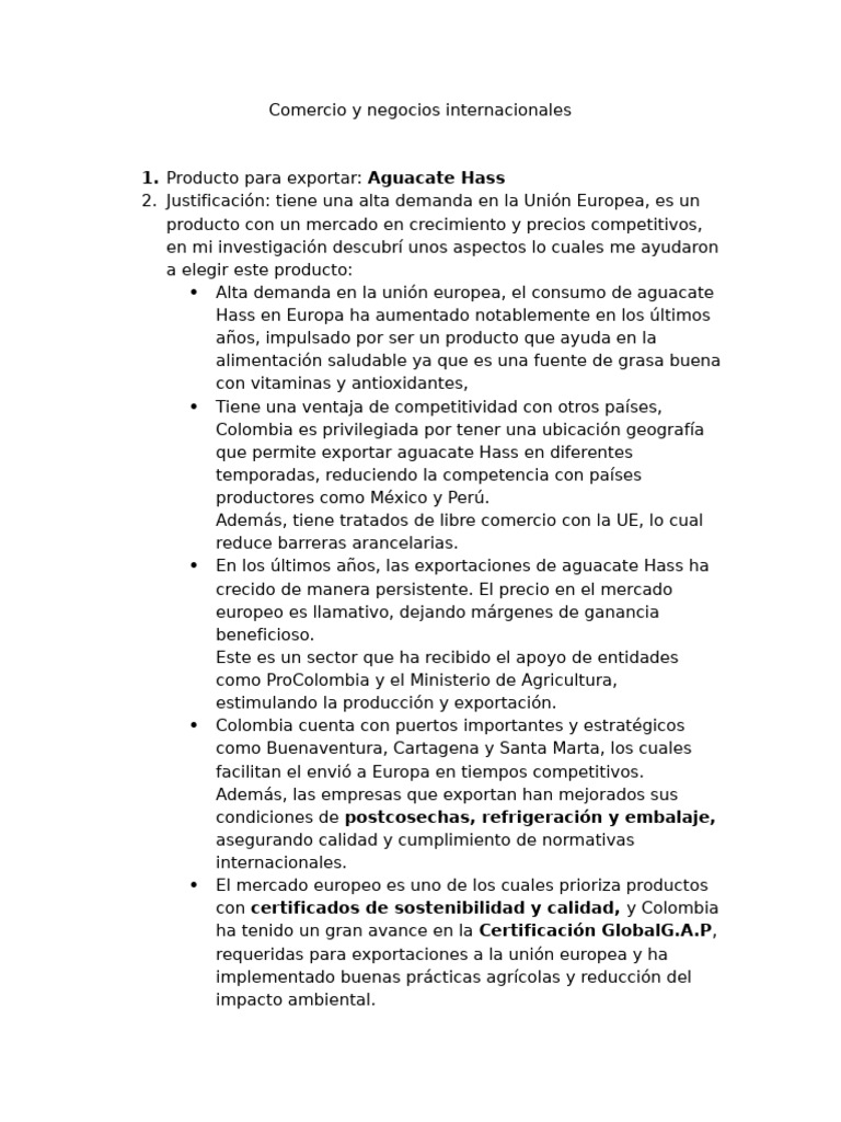 Comercio y negocios internacionales | PDF | Aguacate | aduana