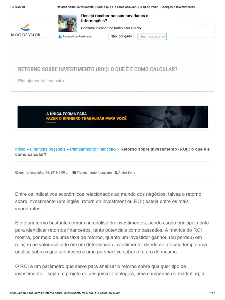 Como Calcular o ROI de Investimentos | PDF | Investimentos | Retorno do ...