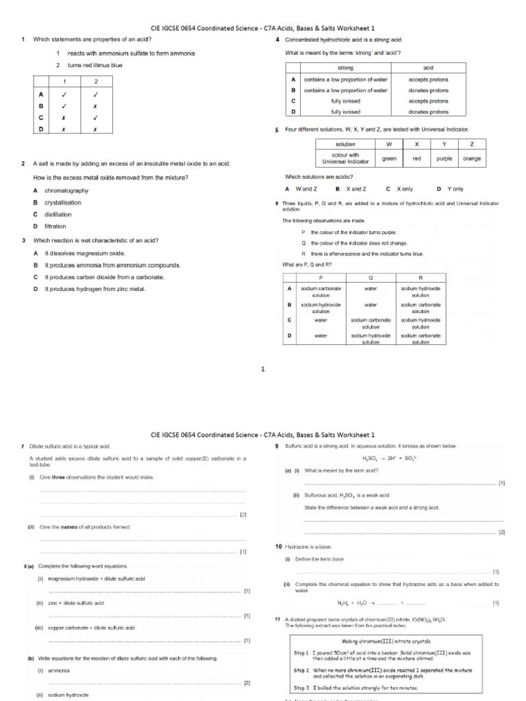 C7A Acids%2C Bases %26 Salts Worksheet QP (1) | PDF