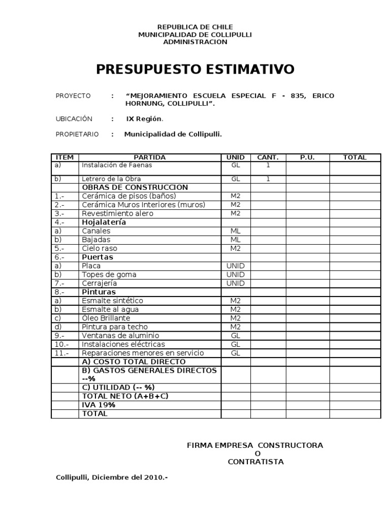 Presupuesto Ejemplo