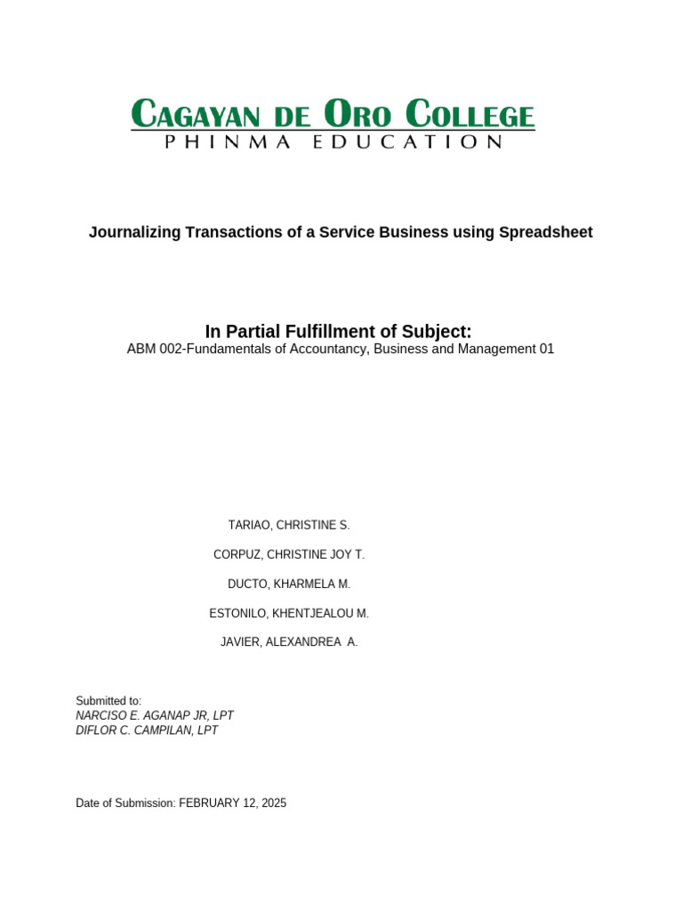 Journalizing Service Business Transactions | PDF | Debits And Credits ...