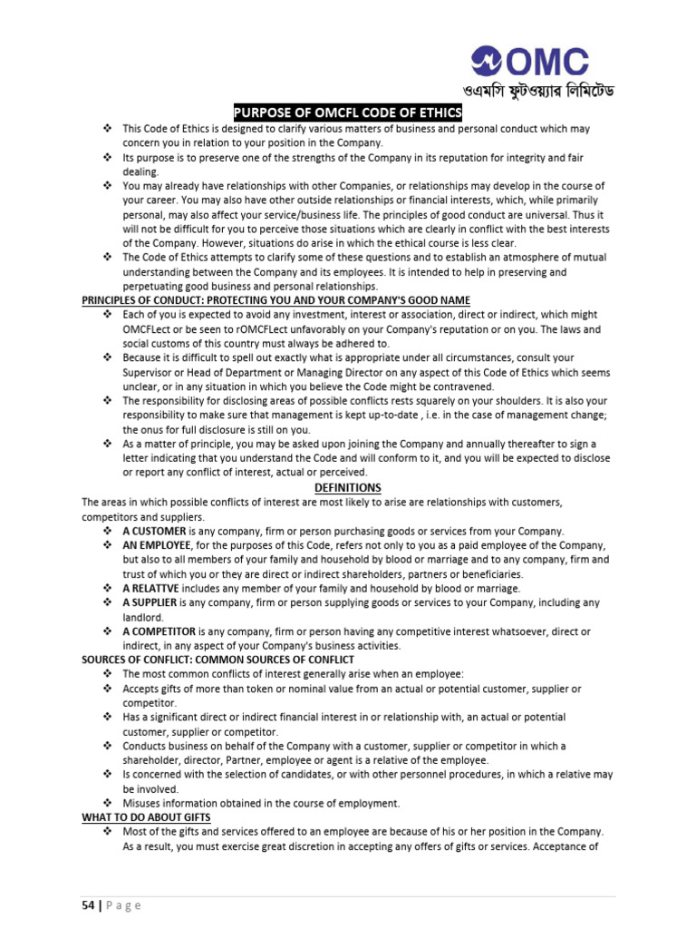 OMCFL Code of Ethics Overview | PDF | Conflict Of Interest | Business