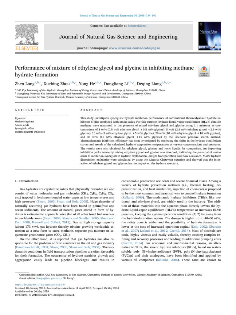 Ethylene Glycol and Glycine for Methane Hydrate Inhibition | PDF ...