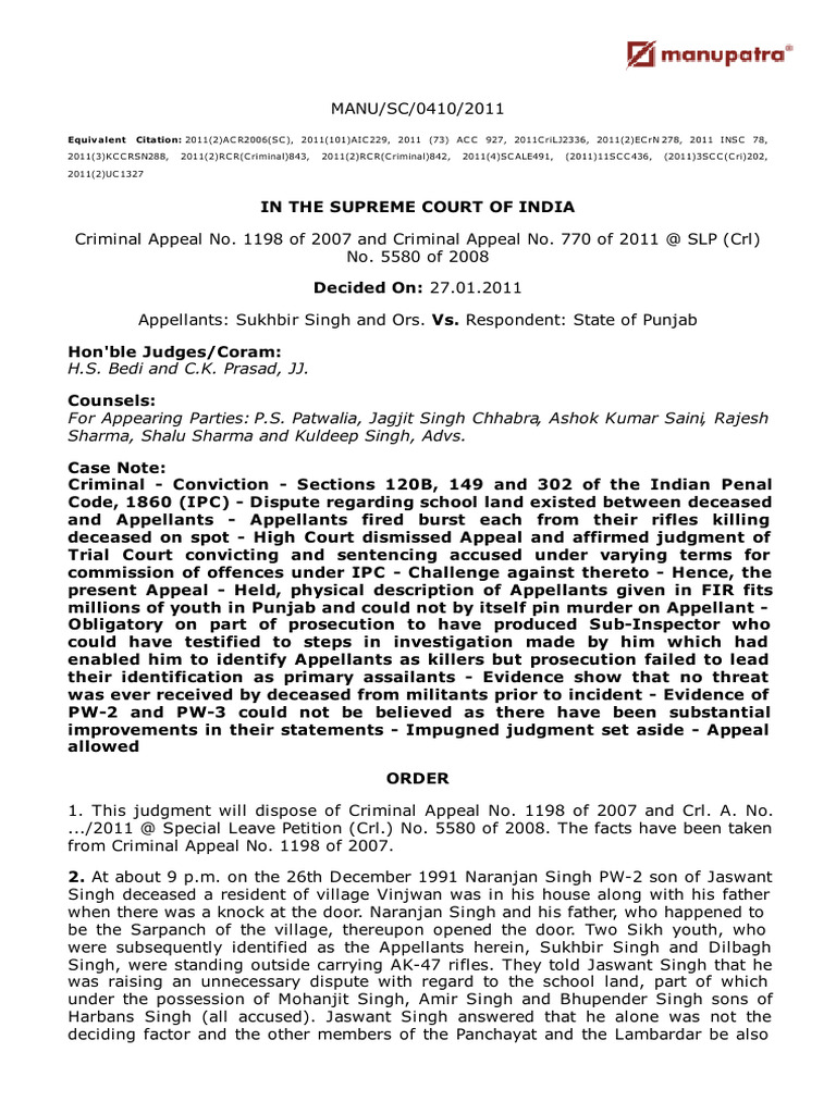 Supreme Court Ruling on Punjab Murder Case | PDF | Appeal | Prosecutor