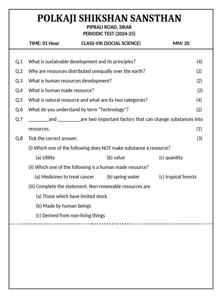 SST PT Class 8 | PDF