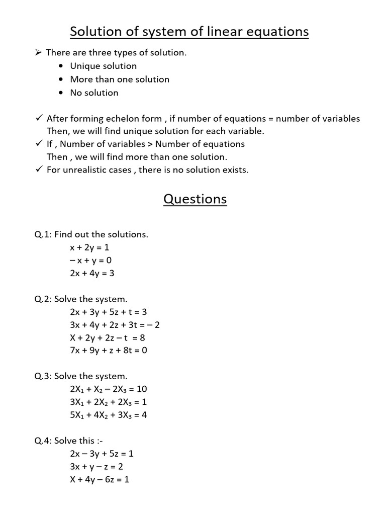 Solutions to Linear Equations Explained | PDF