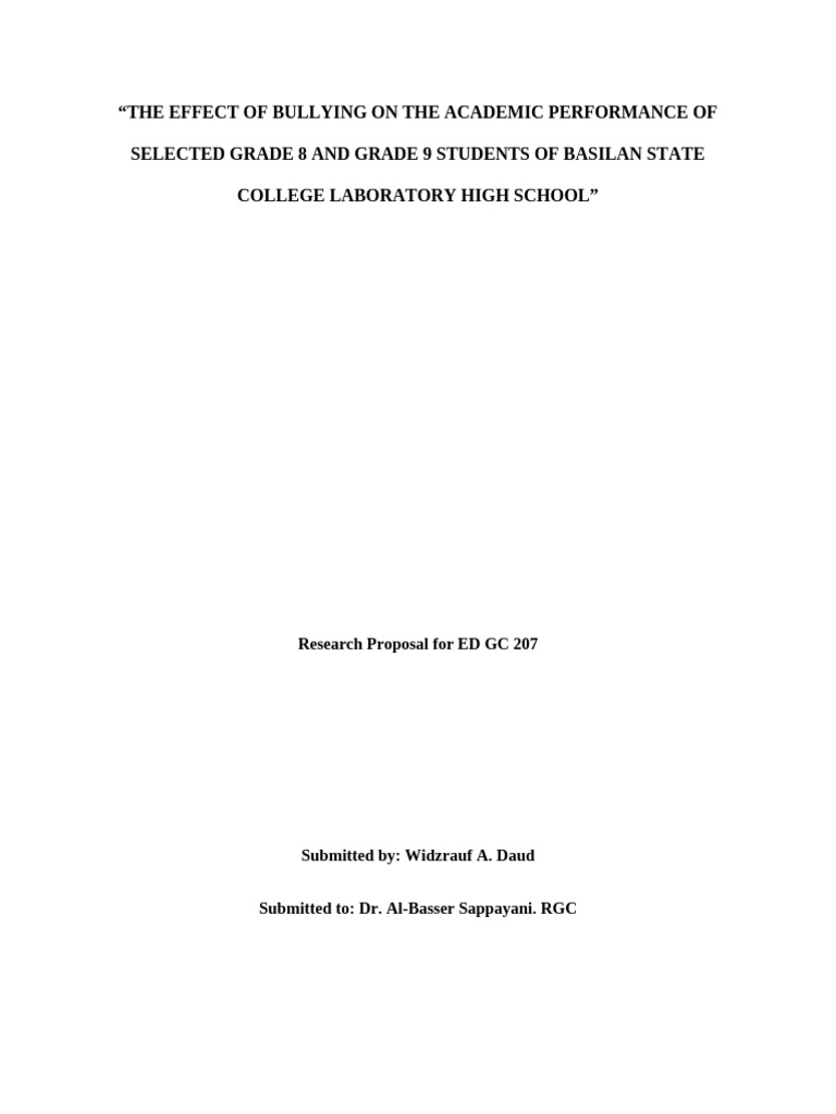 The Effect of Bullying On The Academic Performance of Selected Grade 7 ...