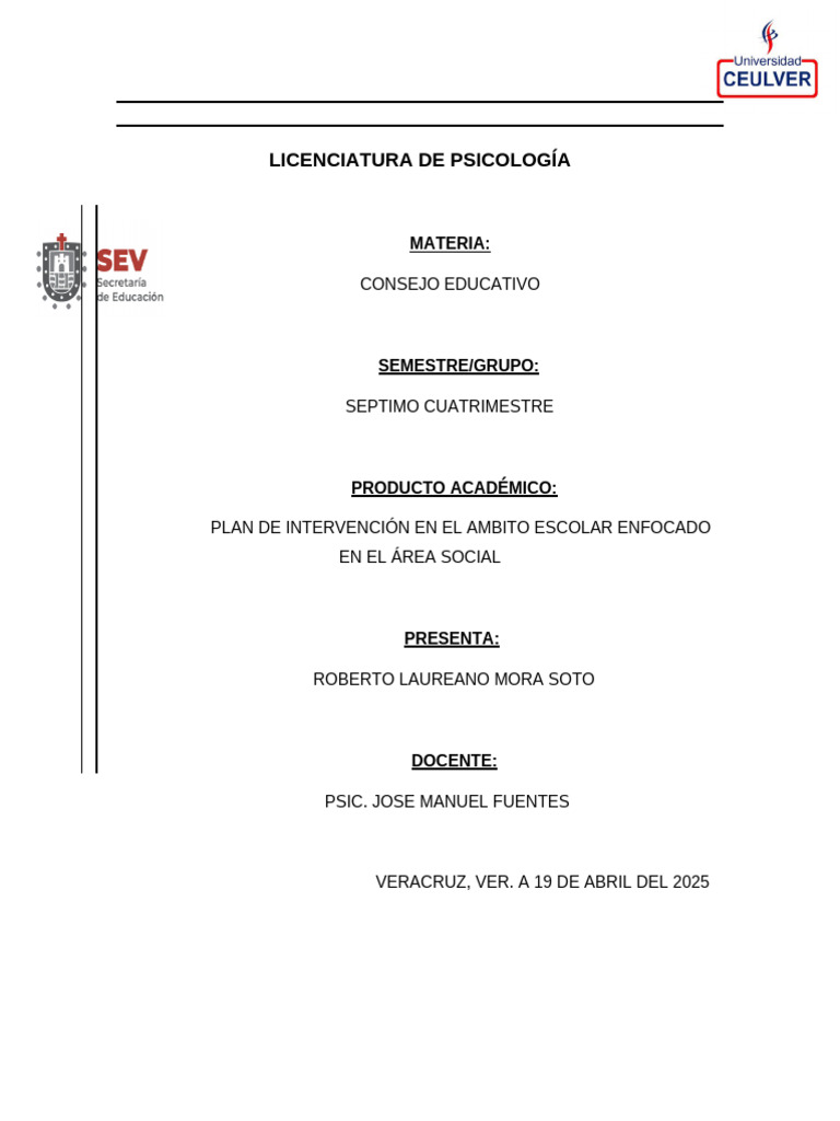 Plan de Intervención en El Área Social | PDF | Las emociones | Evaluación