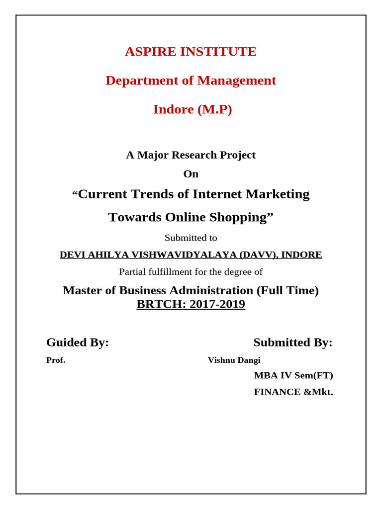 MRP Project Report of Mba | PDF | Survey Methodology | Marketing