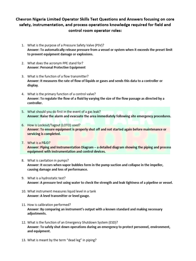 Chevron Operator Skills Test Guide | PDF | Pump | Valve