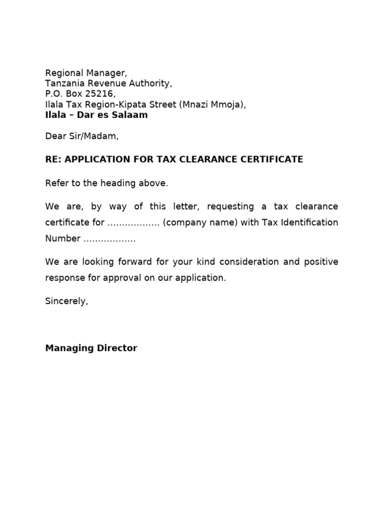Tax Clearance Certificate Application | PDF