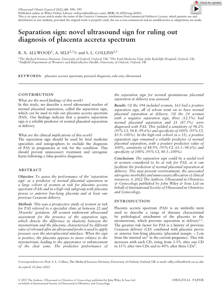 Ultrasound in Obstet Gyne - 2022 - Allwood - Separation Sign Novel ...