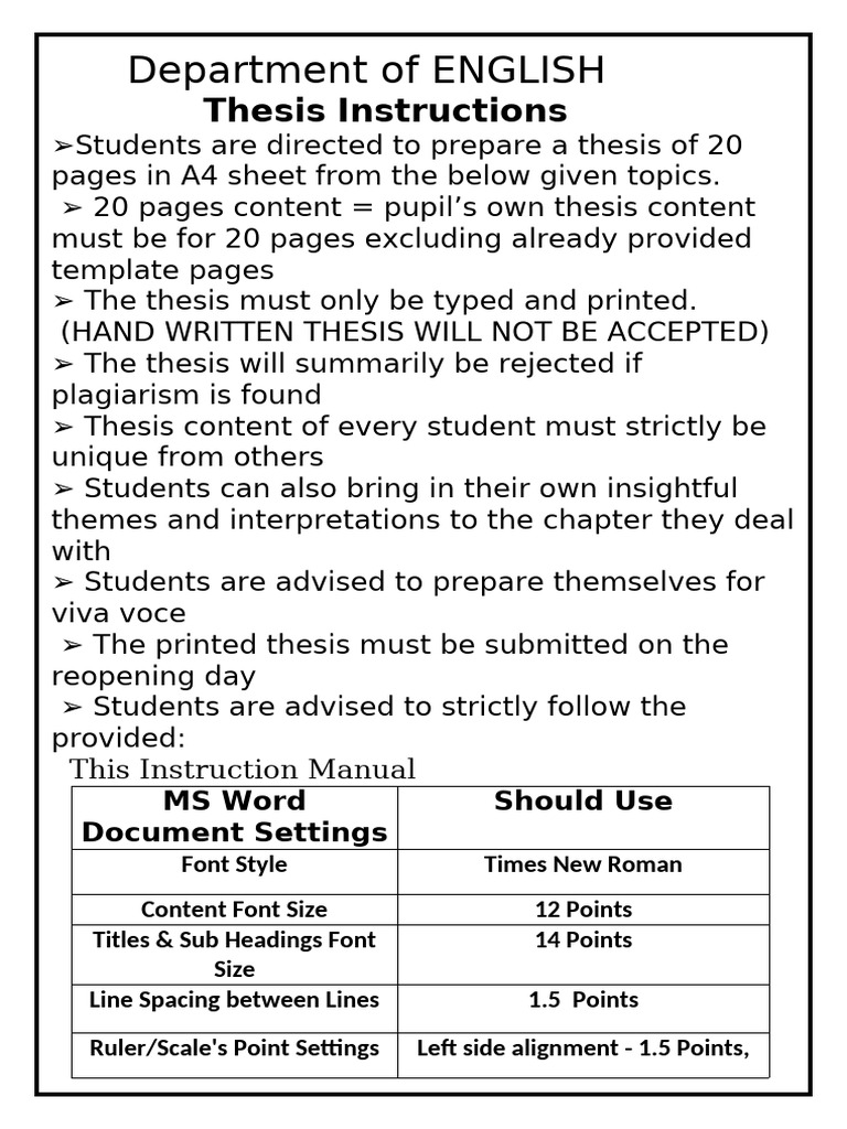 Thesis Guidelines for English Students | PDF | Thesis