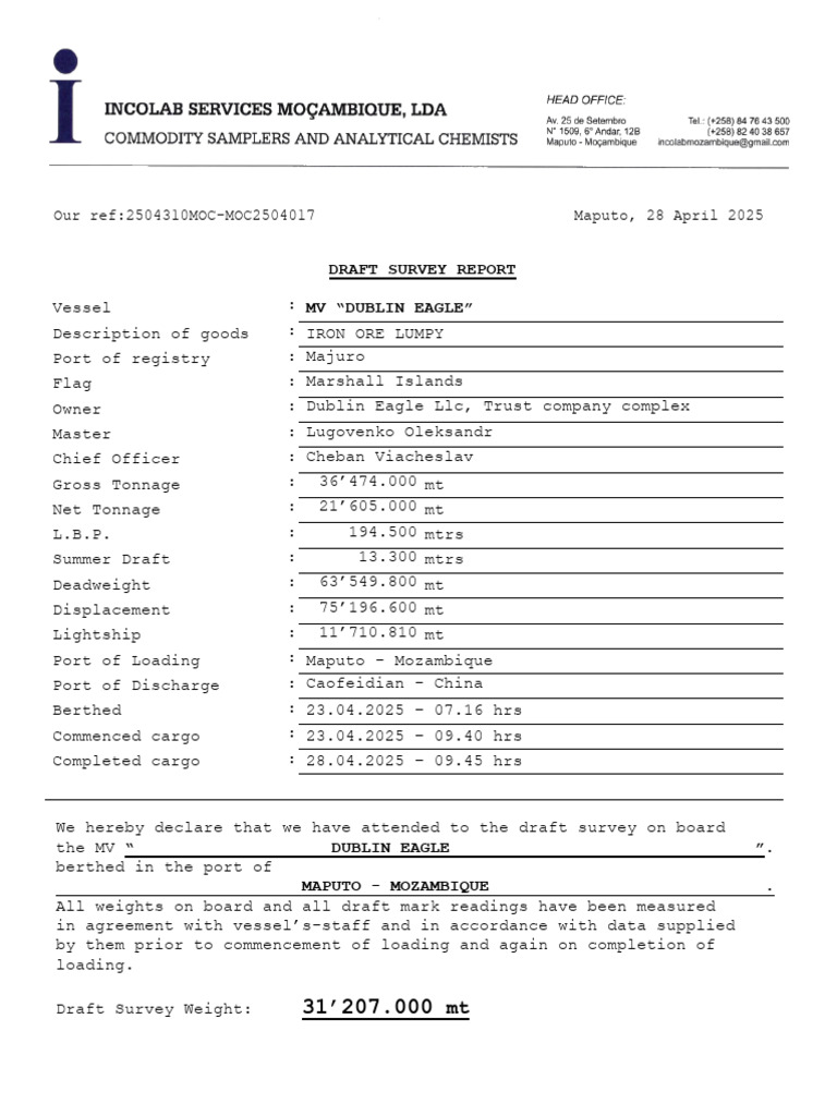 2504310MOC-MOC2504017-DS-Mv Dublin Eagle-CCIC-Maputo-Mozambique-1 | PDF ...