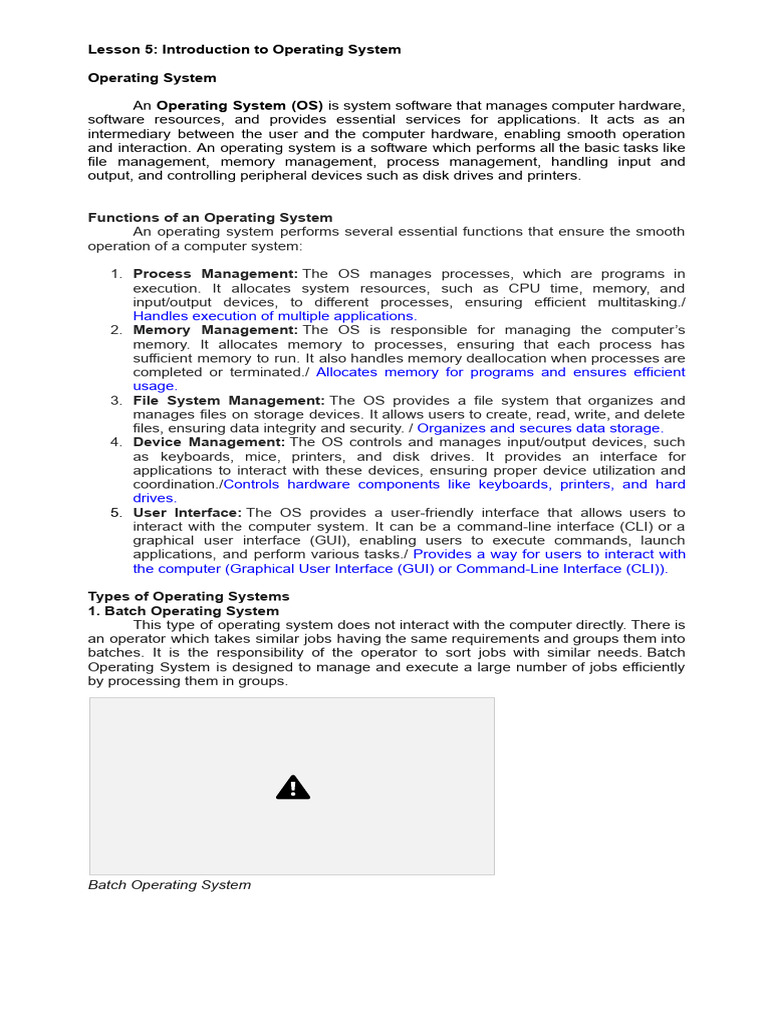 Lesson 5 - Operating System | PDF | Operating System | Process (Computing)