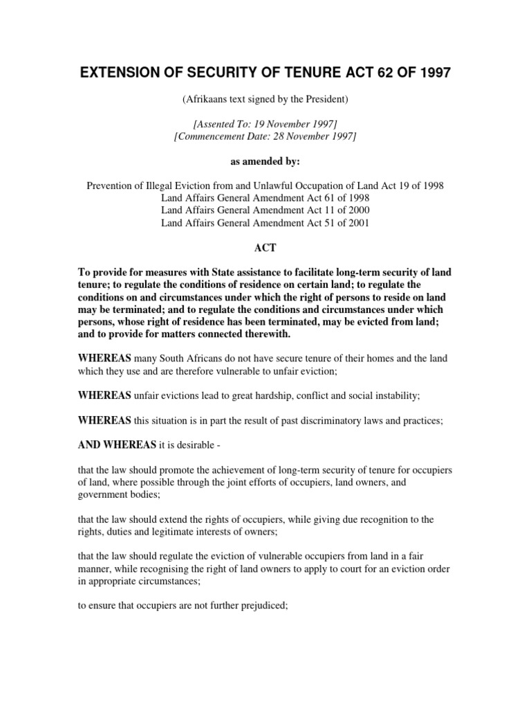 Summary of Security of Tenure Act 62 | PDF | Mediation | Common Law