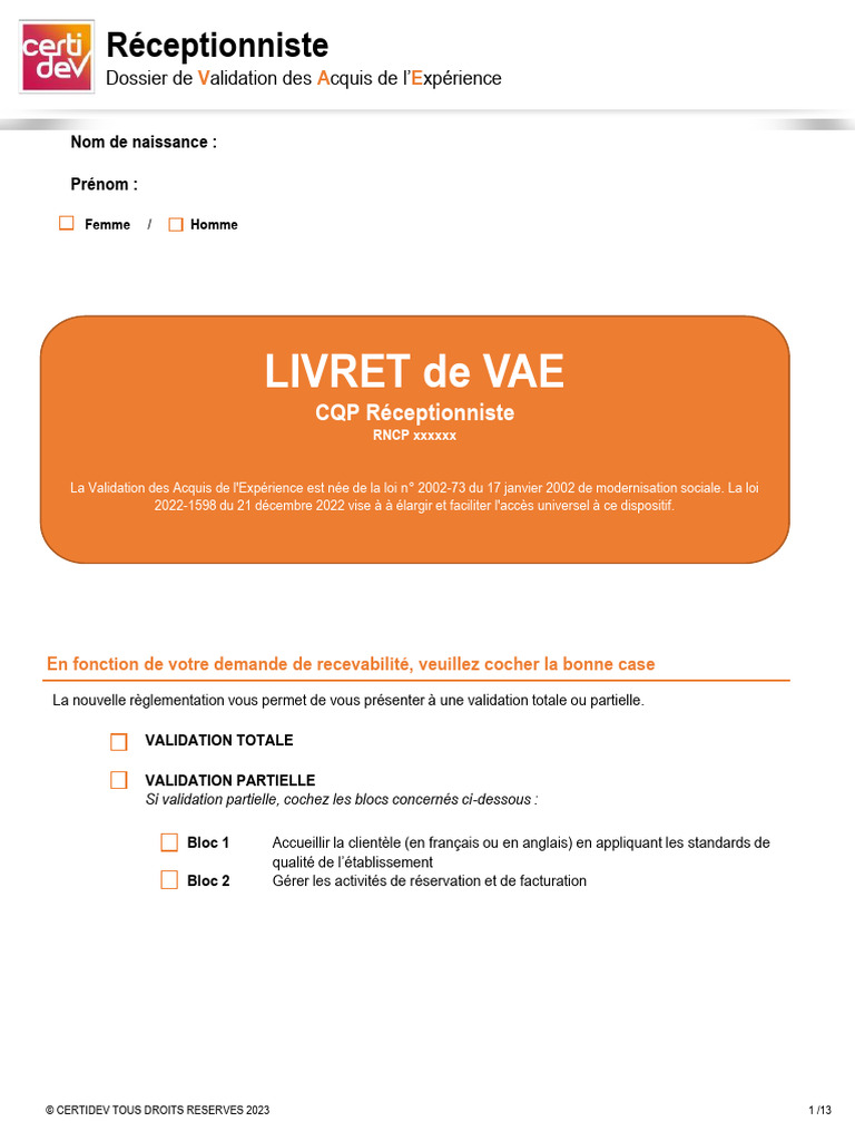 Remplir le livret 2 VAE Réceptionniste | PDF | Sécurité | Logiciel
