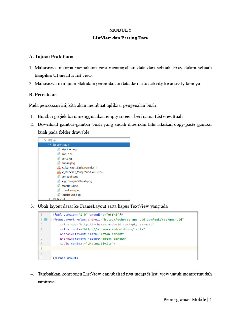 Panduan ListView dan Passing Data Android | PDF