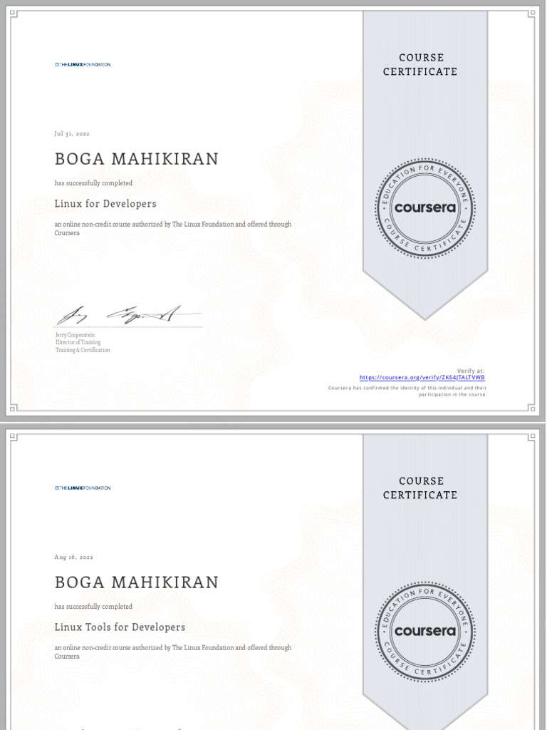 Linux & Git Courses Completion Certificate | PDF