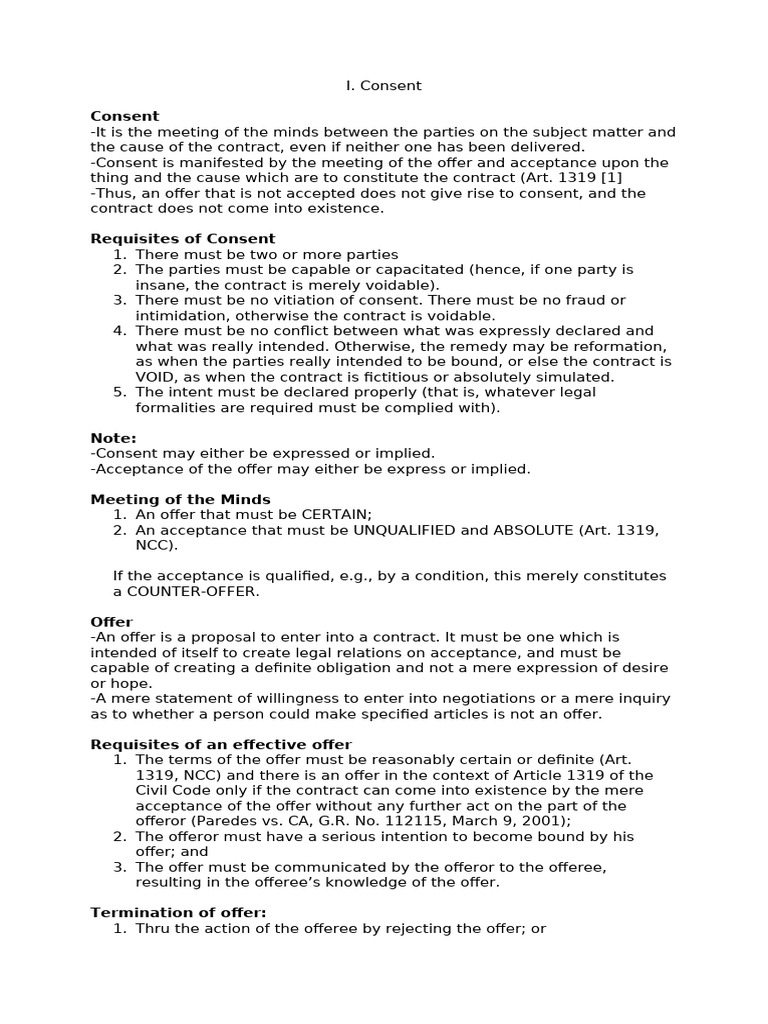 Notes in Contracts 2 | PDF | Offer And Acceptance | Law Of Obligations