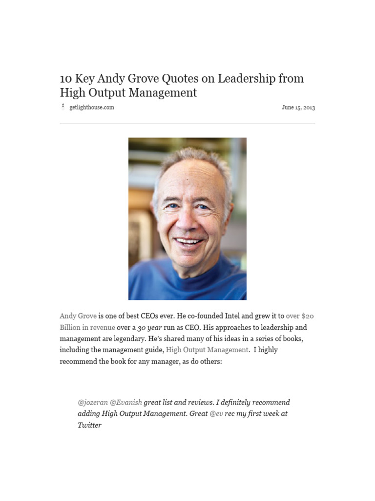 10 Key Andy Grove Quotes On Leadership From High Output Management | PDF