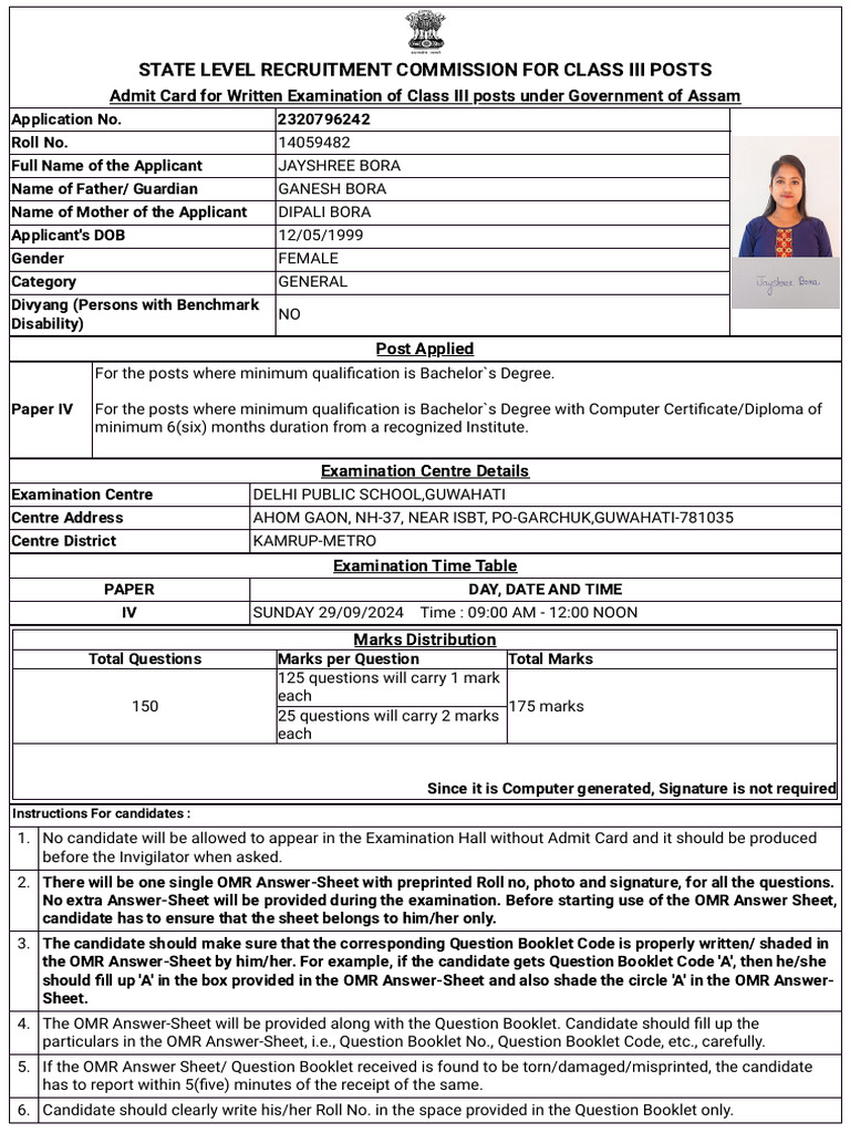 State Level Recruitment Commission For Class Iii Posts | PDF | Identity ...