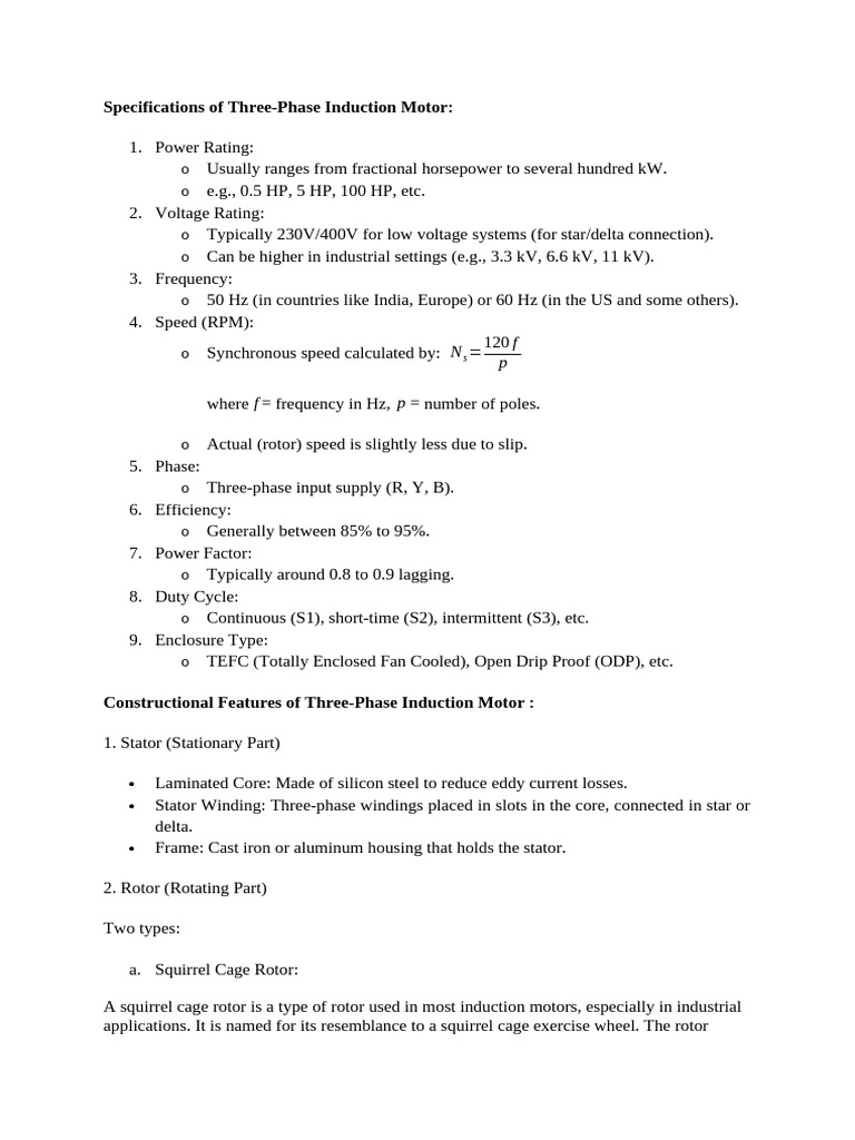 Three-Phase Induction Motor Specs | PDF | Electric Motor | Electric Power