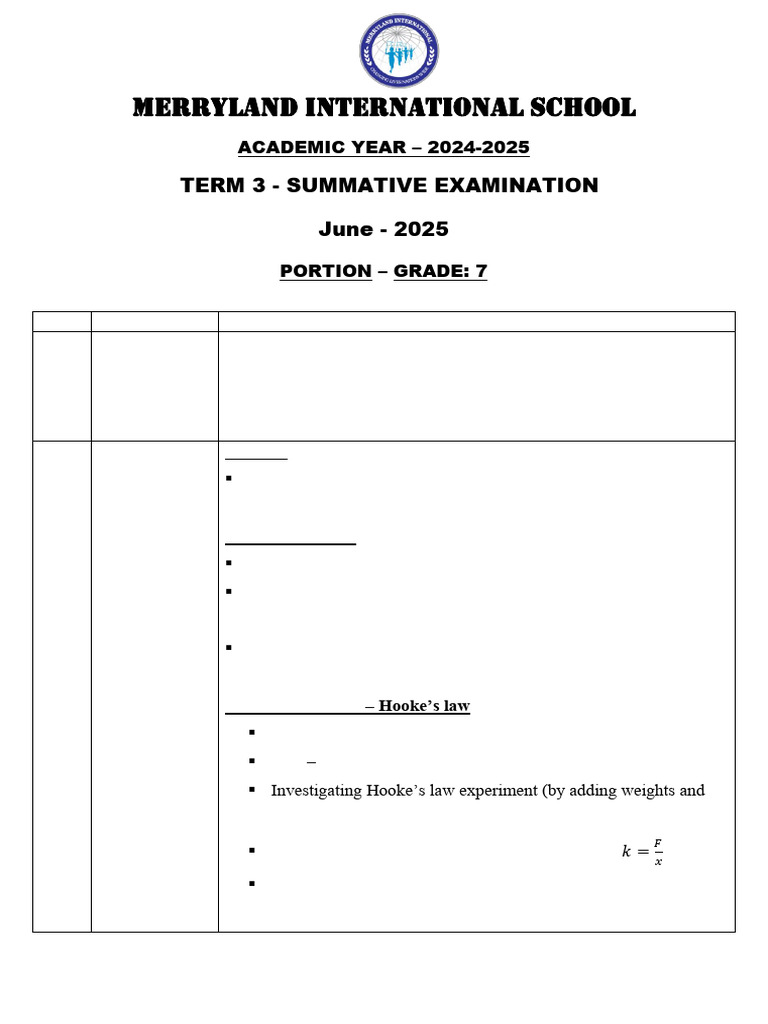Grade 7 Term 3 Exam Portions 2024-2025 | PDF | Chemical Reactions ...