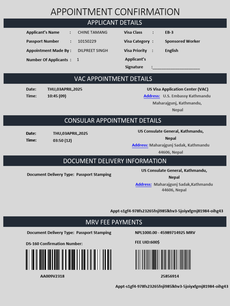 Visa Application Confirmation Pdf