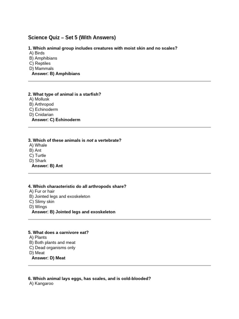 Science Quiz: Animal Classification Test | PDF