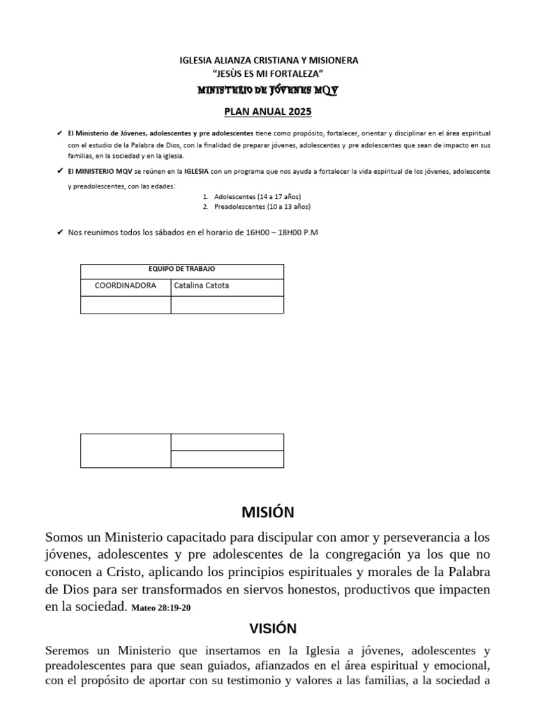 Plan Anual 2025 Ministerio de Jóvenes | PDF | Iglesia cristiana ...