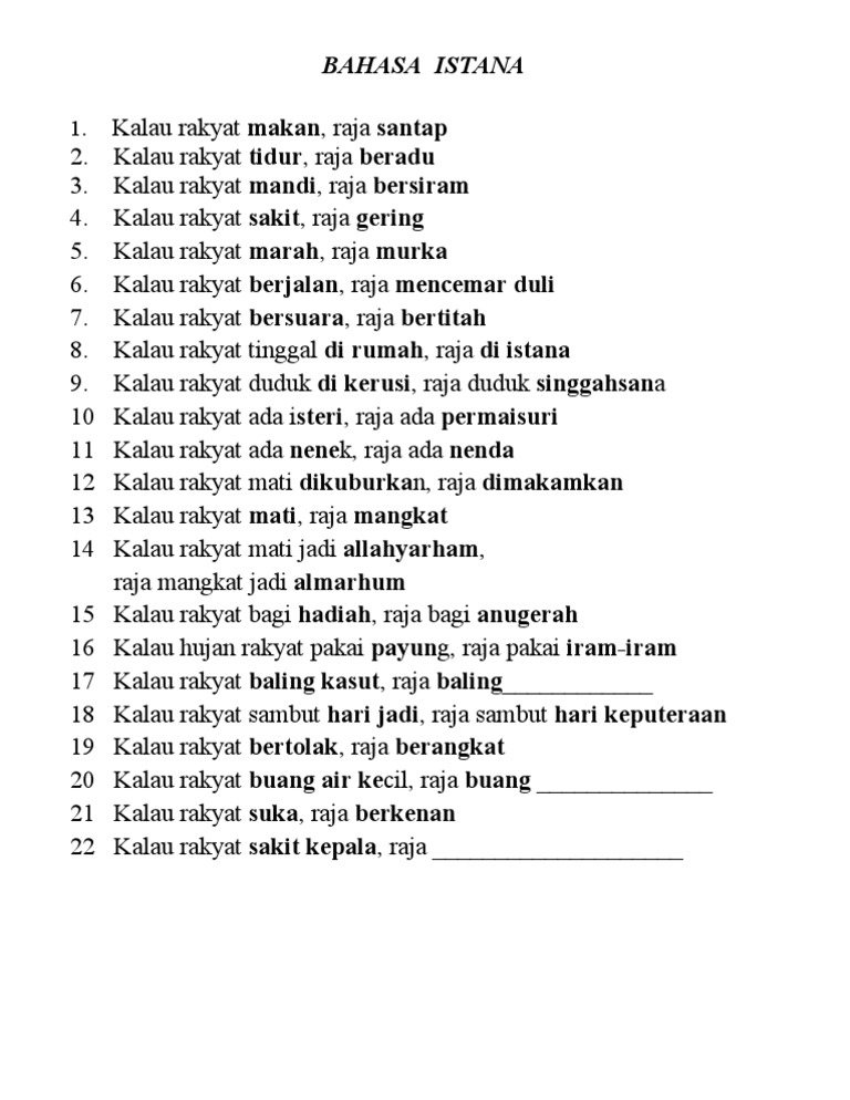 bahasa istana dan maksud