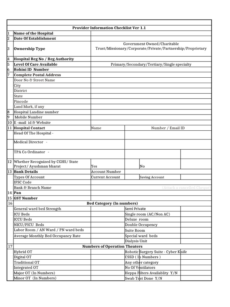 Hospital Provider Information Checklist | PDF | Medicine | Surgery