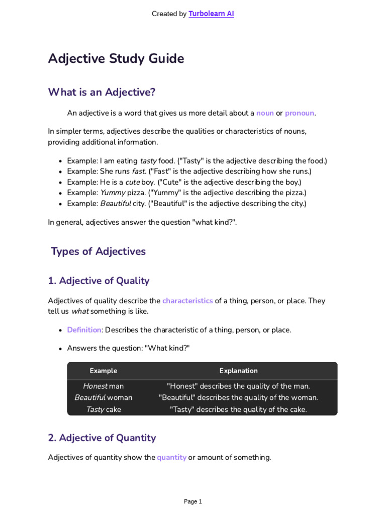 Adjective Study Guide: What Is An Adjective? | PDF | Adjective | Noun