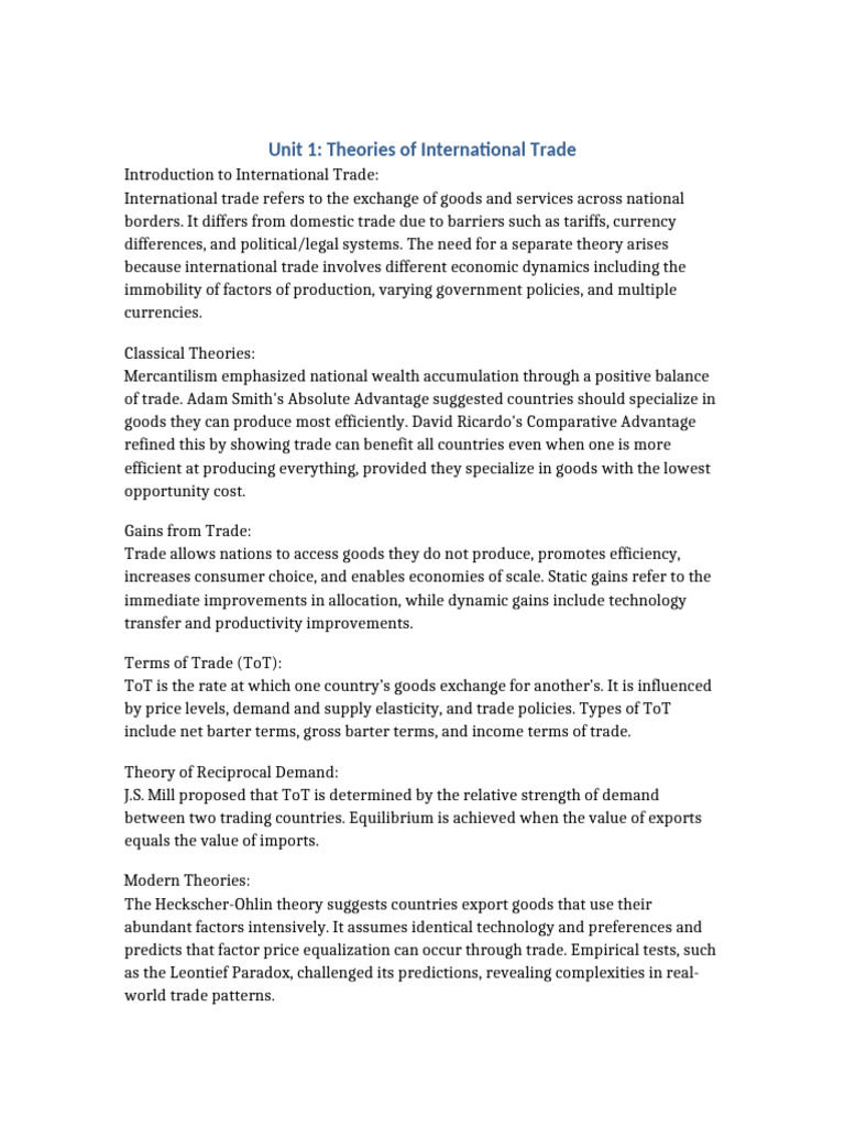 Theories of International Trade Explained | PDF